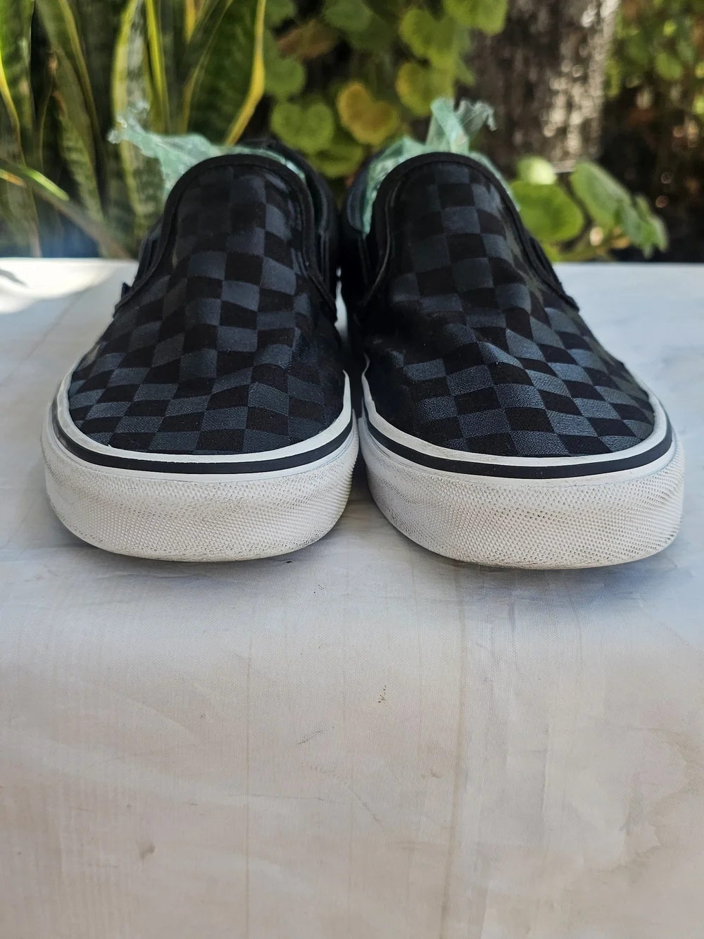 Vans Men’s Classic Slip-On Checkerboard Sneakers in Black